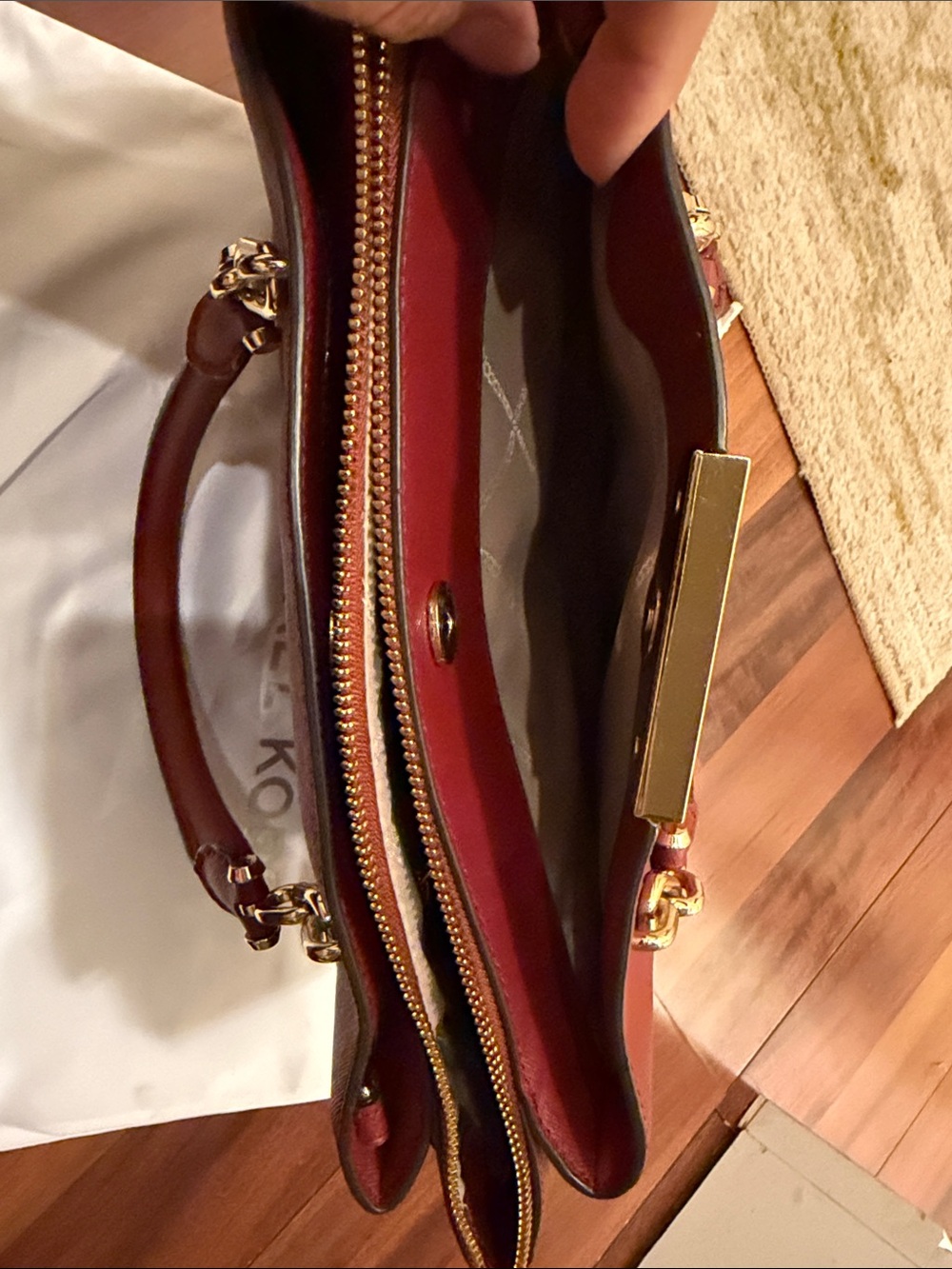 Michael Kors Red Burgundy Saffiano Leather Satchel with Gold Hardware - Picture 11 of 12